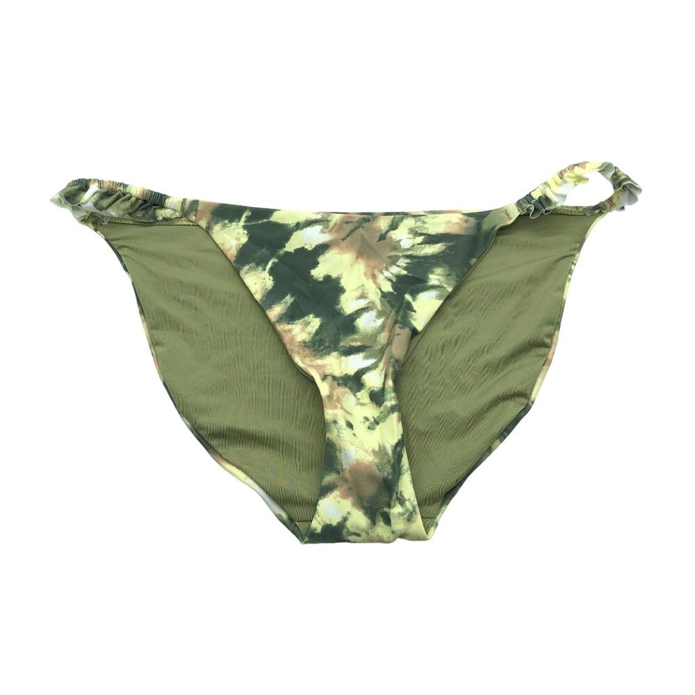 Aerie Womens Bikini Swim Bottom Ruffle Green & Beige Tie-Dye Size L